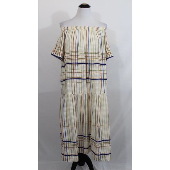MII COLLECTION Sz S Small Les Madras Off Shoulder Embroidered Dress - Picture 2 of 8